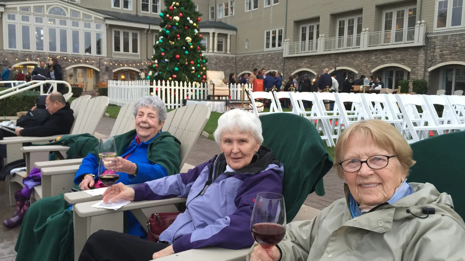 Sports Leisure travelers enjoying drinks outside at the Ritz Carlton