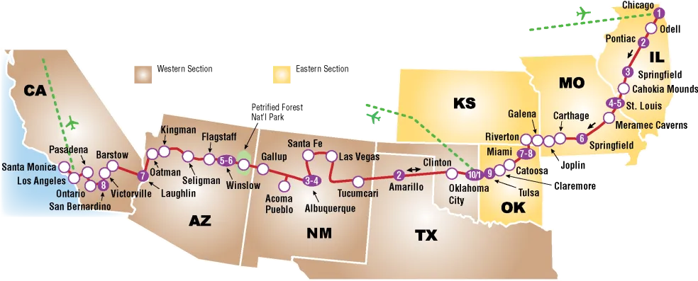 Route 66 West – The Main Street of America - Part II Map