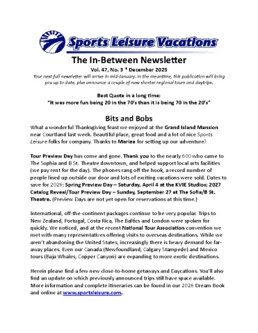 In-Between Newsletter Update - December 2025 cover